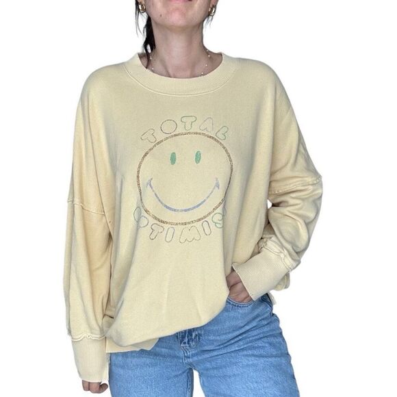 Aerie Yellow Oversized Crewneck Sweatshirt Total Optimistic Size Small Relaxed - Picture 1 of 10